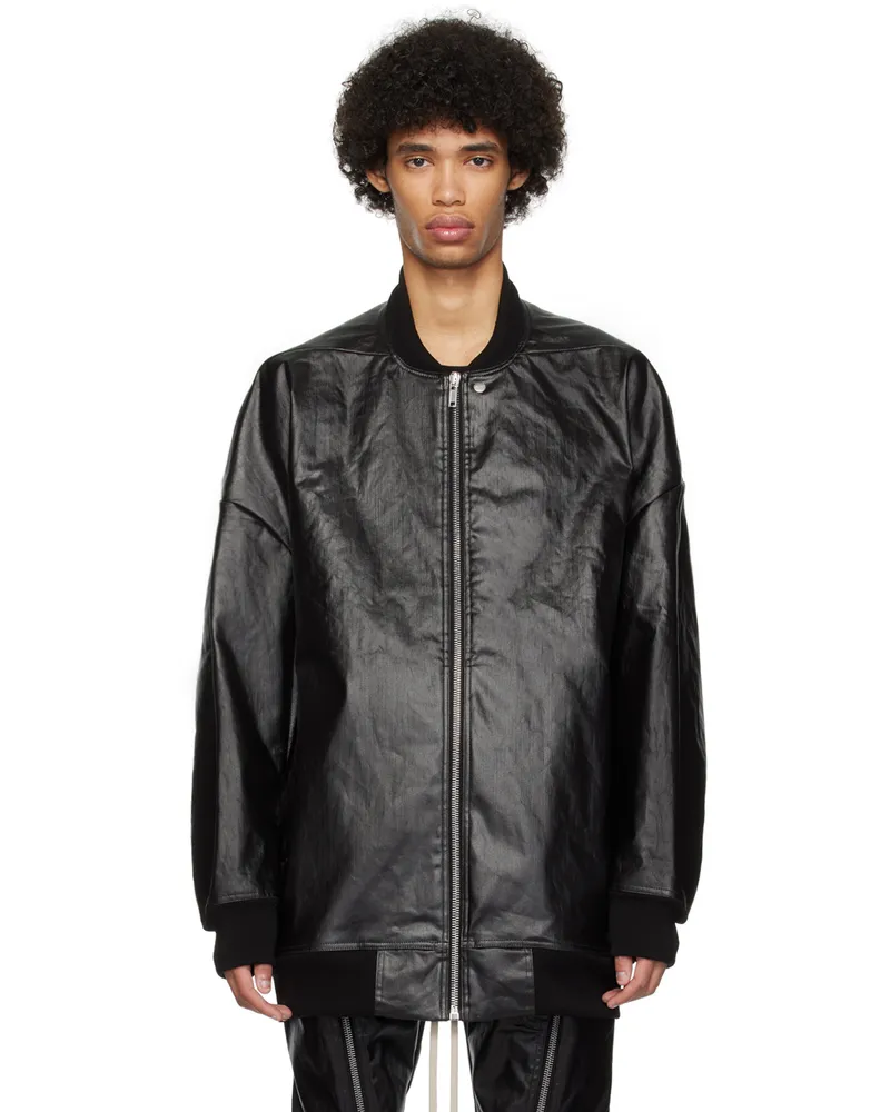 Rick Owens Black Coated Denim Bomber Jacket 09