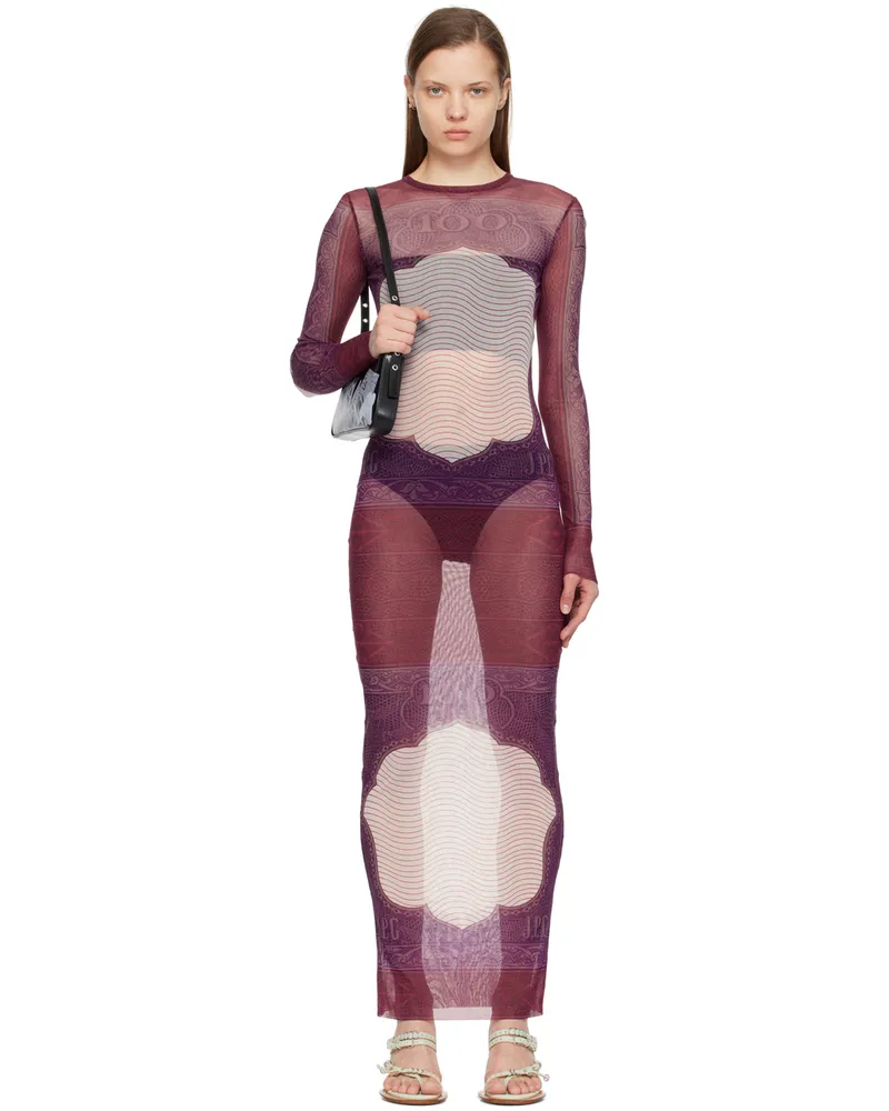 Jean Paul Gaultier Burgundy & Purple 'The Cartouche' Maxi Dress 300128
