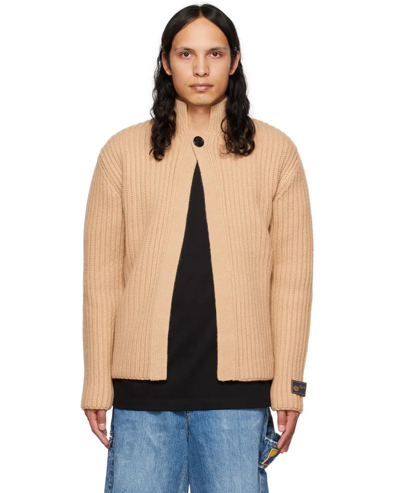 WE 11 DONE Beige Stand Collar Cardigan Beige