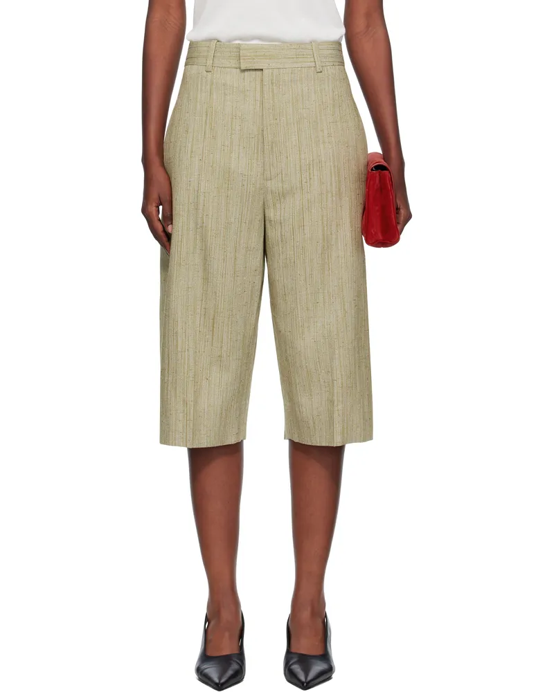 Bottega Veneta Khaki Viscose Silk Culotte Shorts 2932