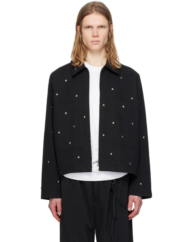 Song For The Mute Black 'Metal Bead' Crop Patch Pocket Jacket Black