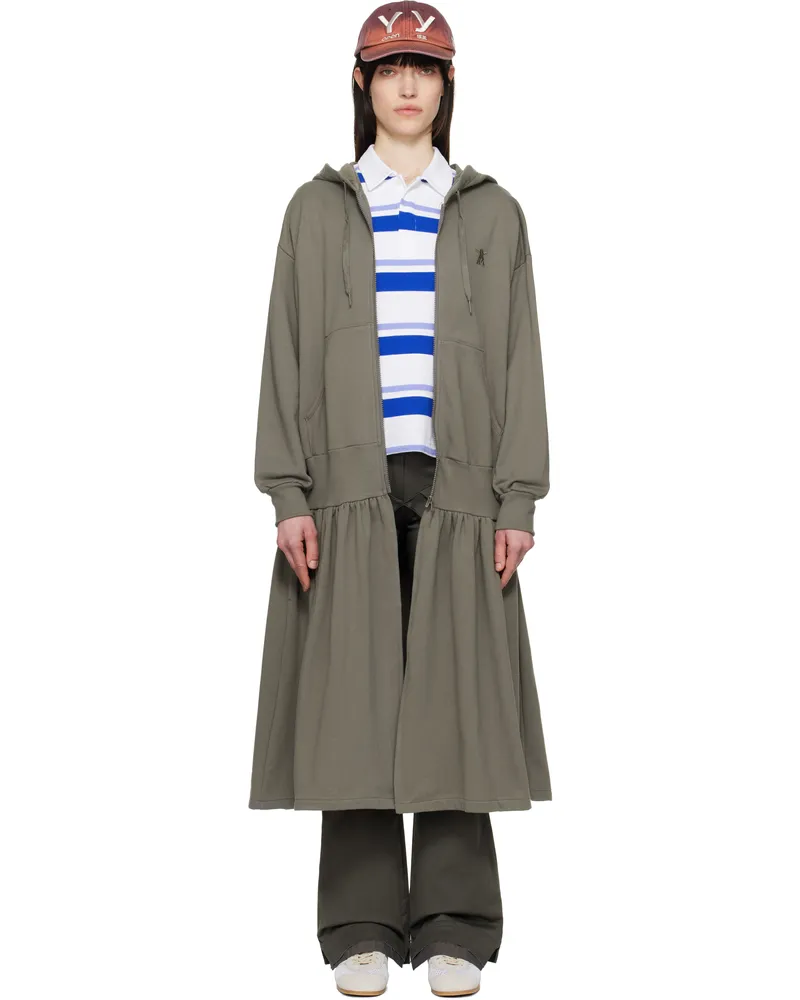 OPEN YY Gray Jersey Shirring Hoodie Midi Dress Gray