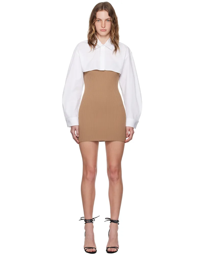 Alexander Wang Tan & White Pre-Styled Cropped Cami & Button-Up Minidress Camel