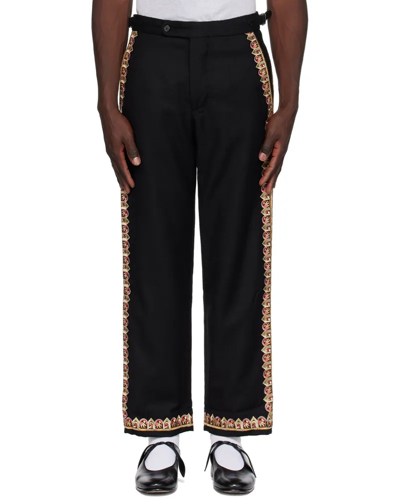 BODE Black Regal Scallop Trousers Bkmlt