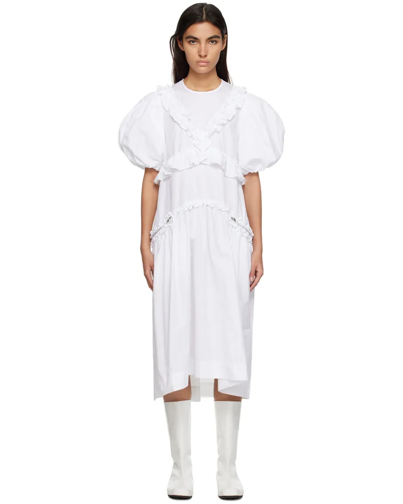 Simone Rocha White Ruffle Midi Dress White