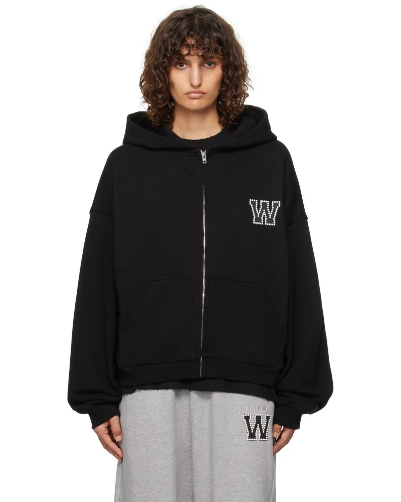 WE 11 DONE Black Pearl Logo Zip-up Hoodie Black