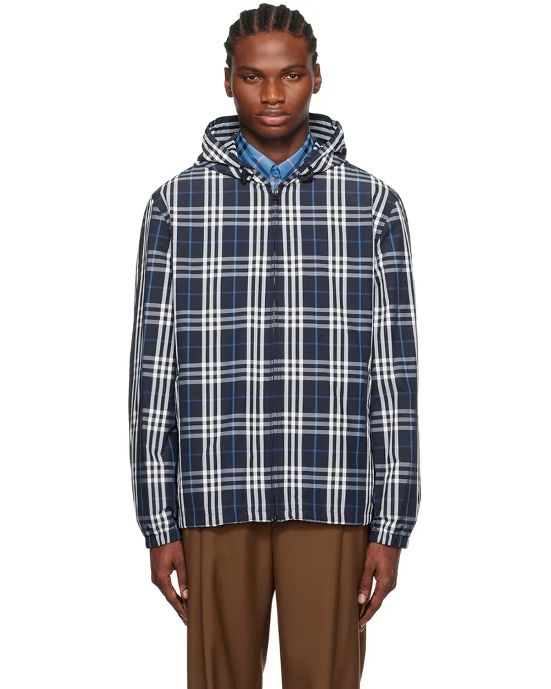 Burberry Navy Check Jacket White