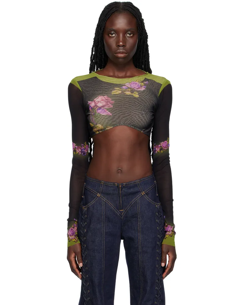 Jean Paul Gaultier Black & Green 'The Fleurs Petit Grand' T-Shirt 4000-green