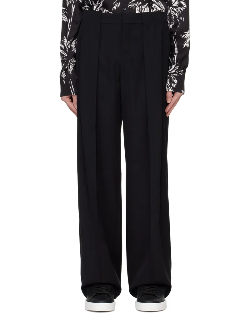 Balmain Black Pleated Grain De Poudre Trousers 0pa