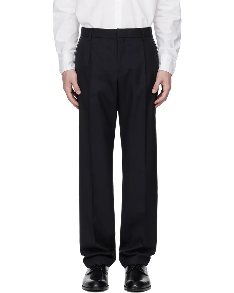 HUGO BOSS Navy Relaxed-Fit Melange Virgin Wool Trousers 404-dark