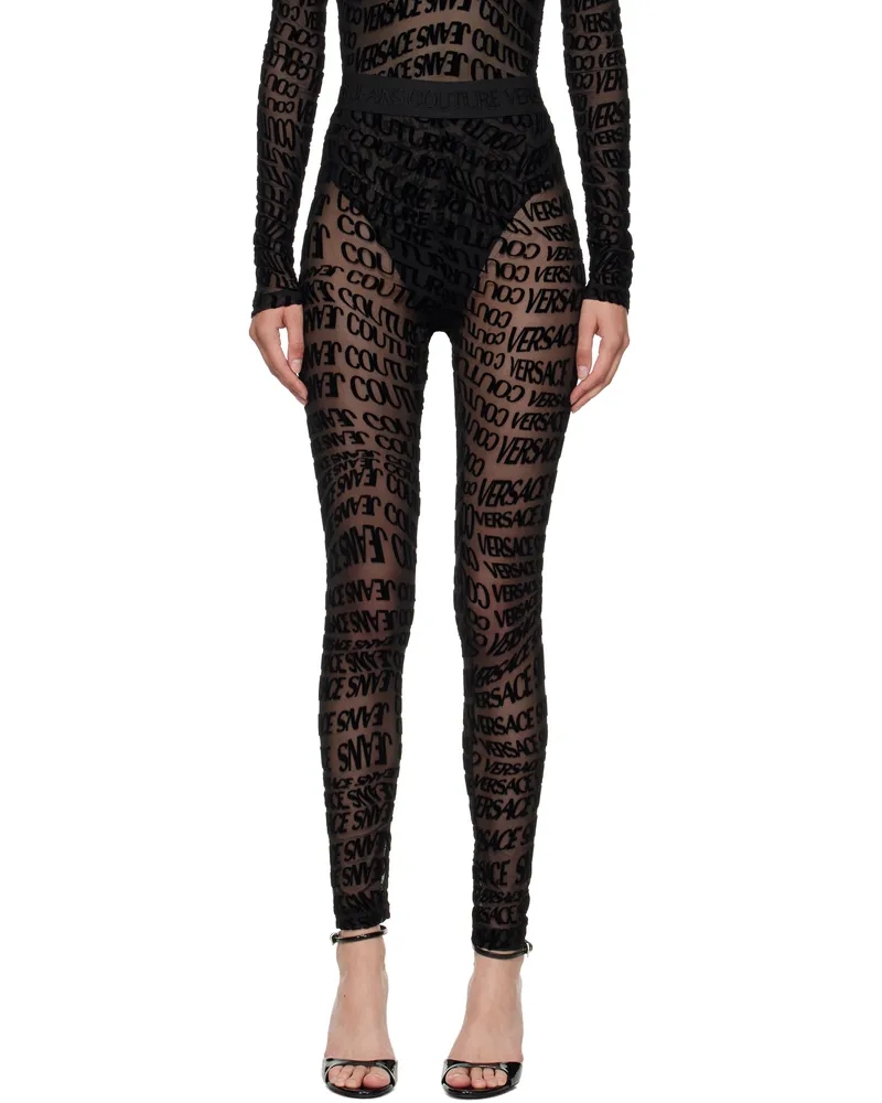 Versace Jeans Black Tulle Flock Liquify Leggings E899