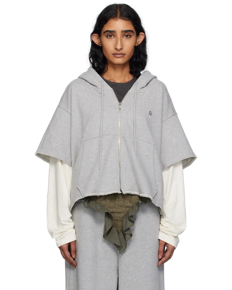 pushBUTTON Gray Raw Edge Zip-Up Hoodie Gr