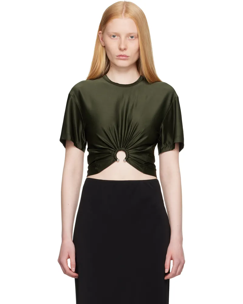 Paco Rabanne Khaki Cropped Jersey T-shirt New