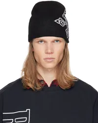 RHUDE Black Cross Logo Knitted Beanie Black