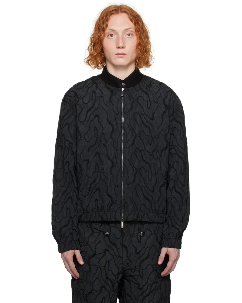Emporio Armani Black Embroidered Bomber Jacket Nero