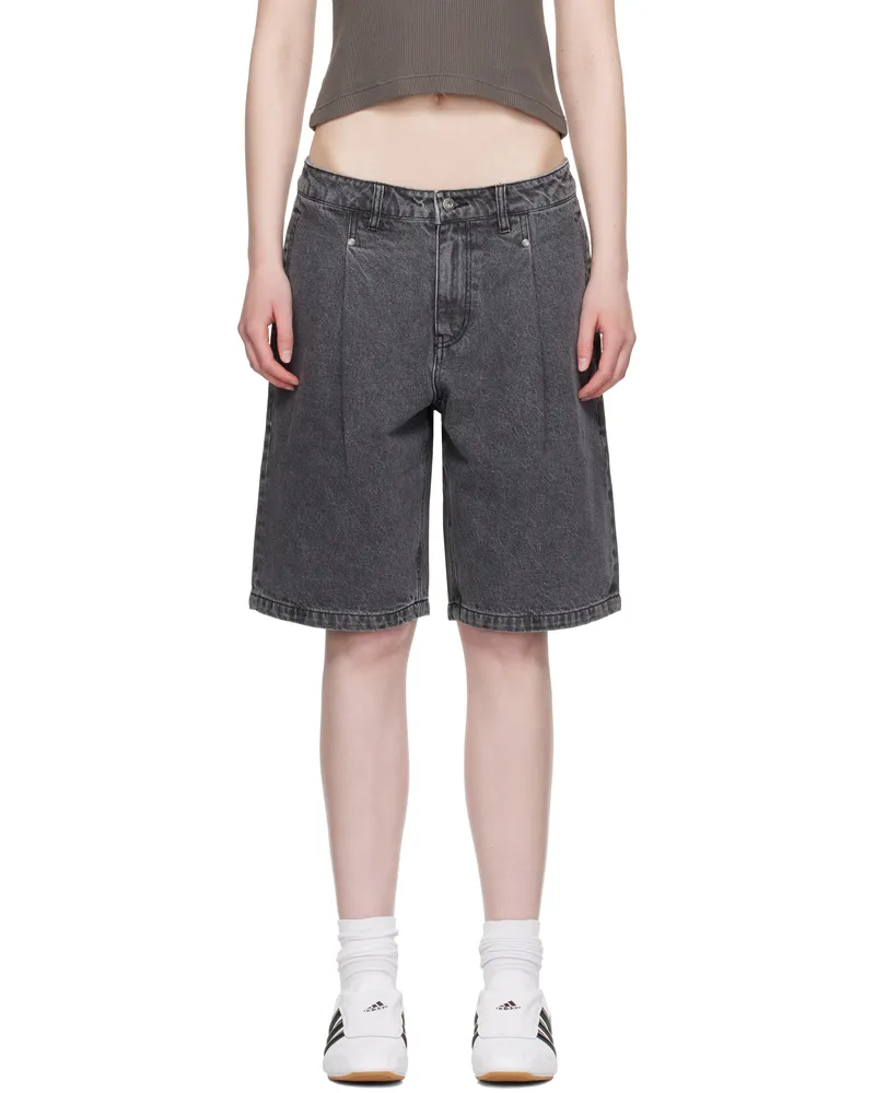 Dime Black Pleated Denim Shorts Faded