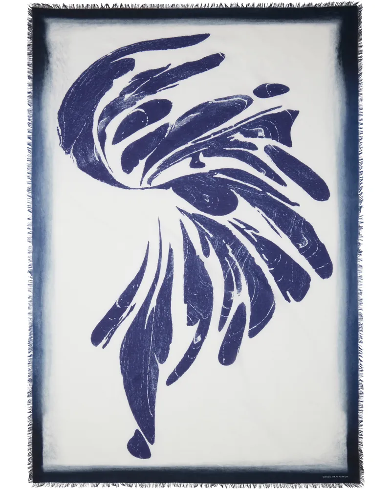Dries van Noten White & Navy Printed Scarf 509