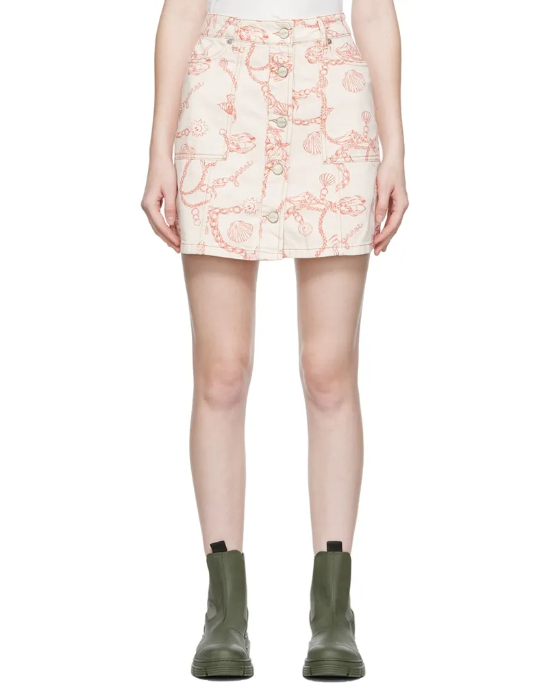 Ganni Off-White Printed Skirt 135