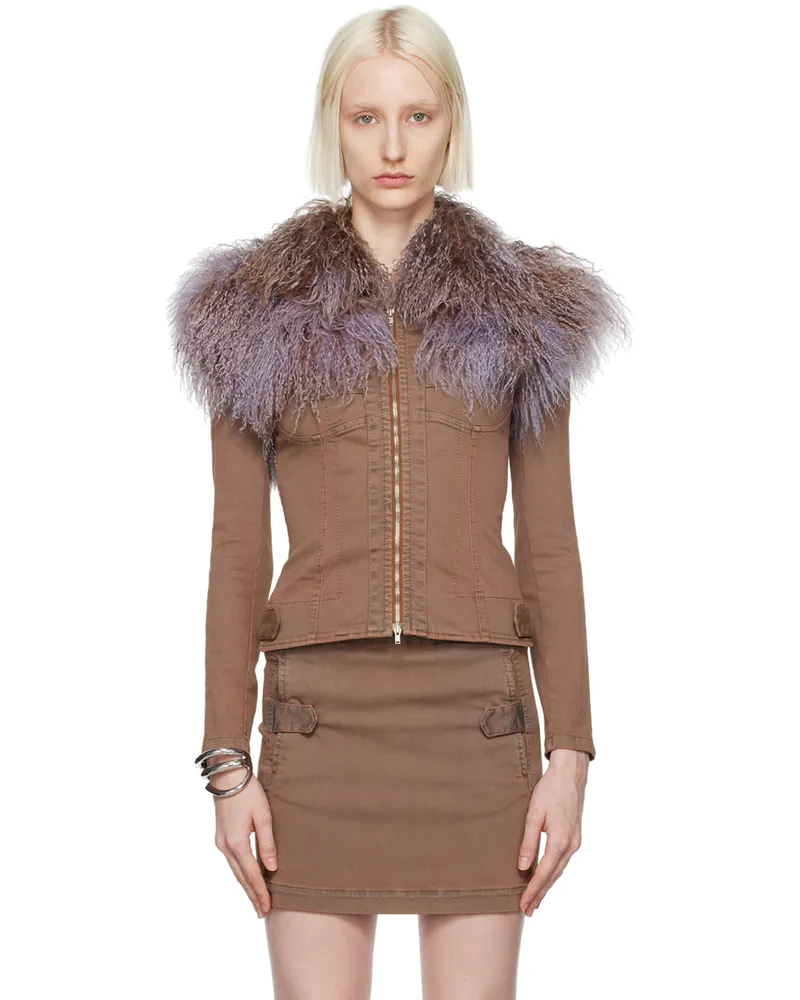 Charlotte Knowles Brown Shiv Shearling Denim Jacket Sky