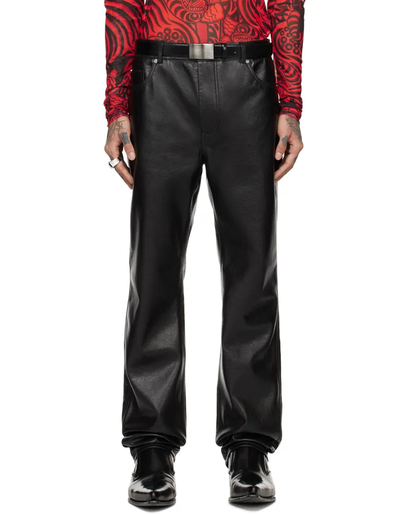 LU'U DAN Black Straight-Leg Faux-Leather Trousers Black