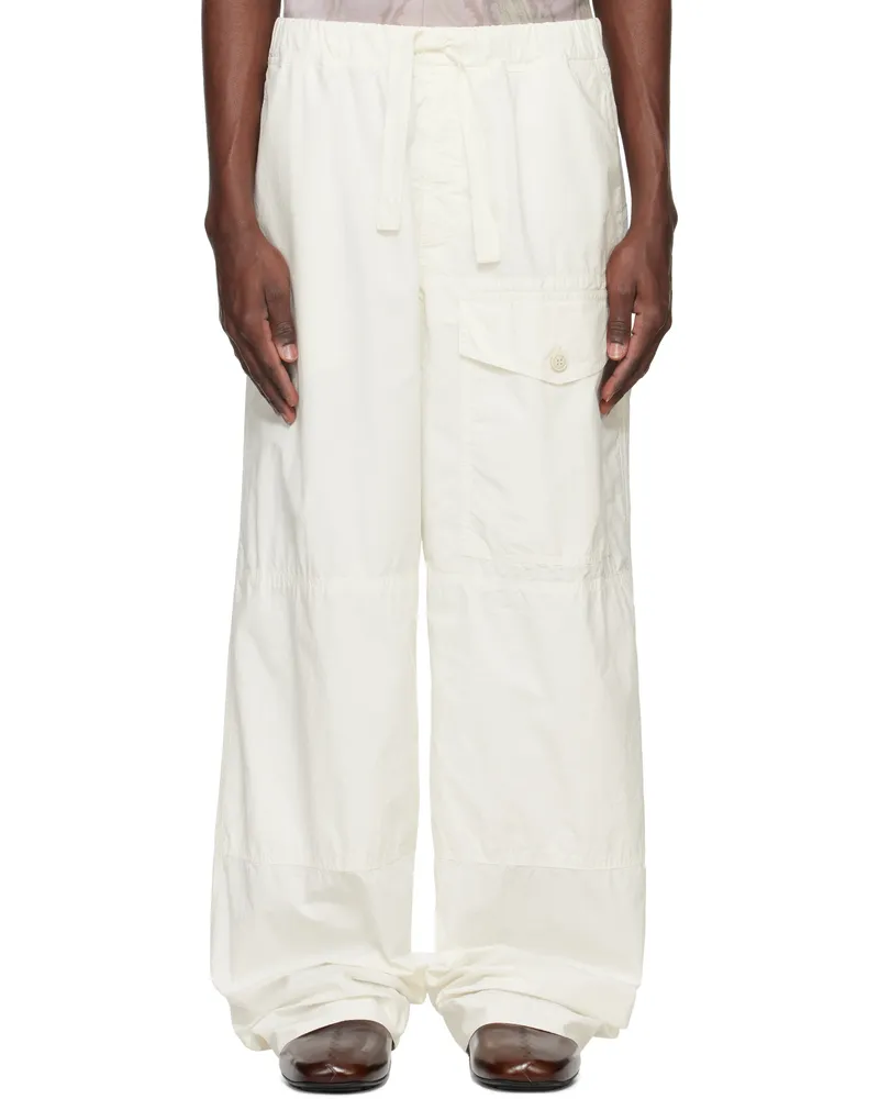 Dries van Noten White Cotton Drawstring Cargo Pants 1