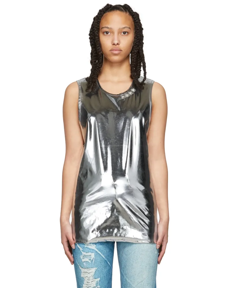 Doublet Silver Stud Embroidered Metallic Tank Top Silver