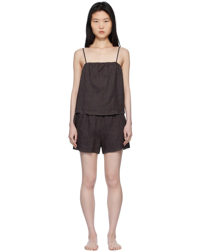 Deiji Studios Brown & Blue Babylock Linen Pyjama Set Slate