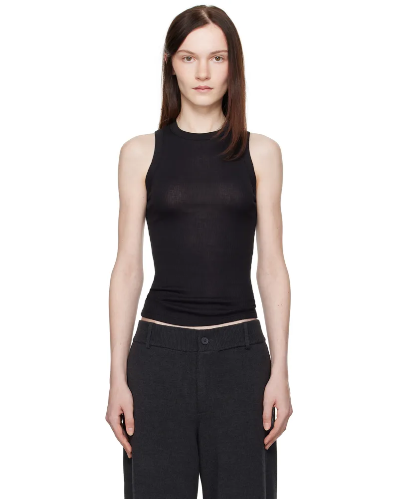 Aya Muse Black Ribbed High Neck Tank Top Black