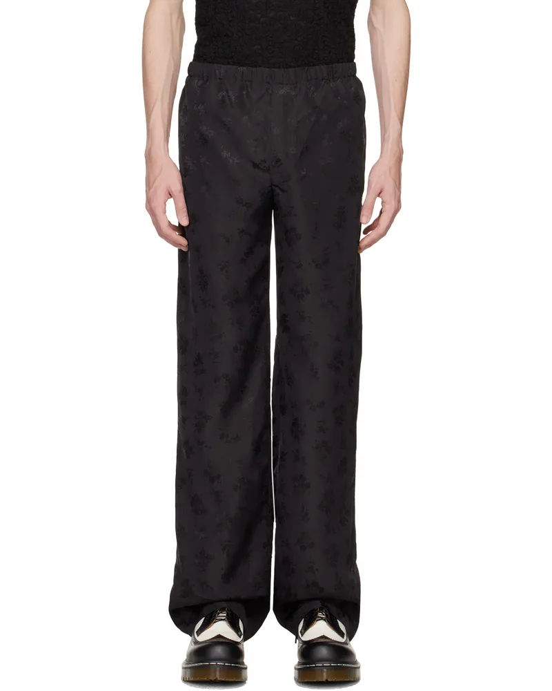 Anna Sui Black Floral Jacquard Trousers Black