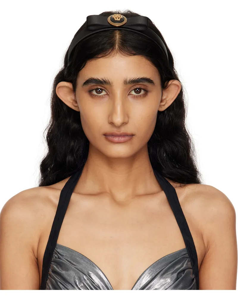 Versace Black Gianni Ribbon Headband 1b00f-black-gold