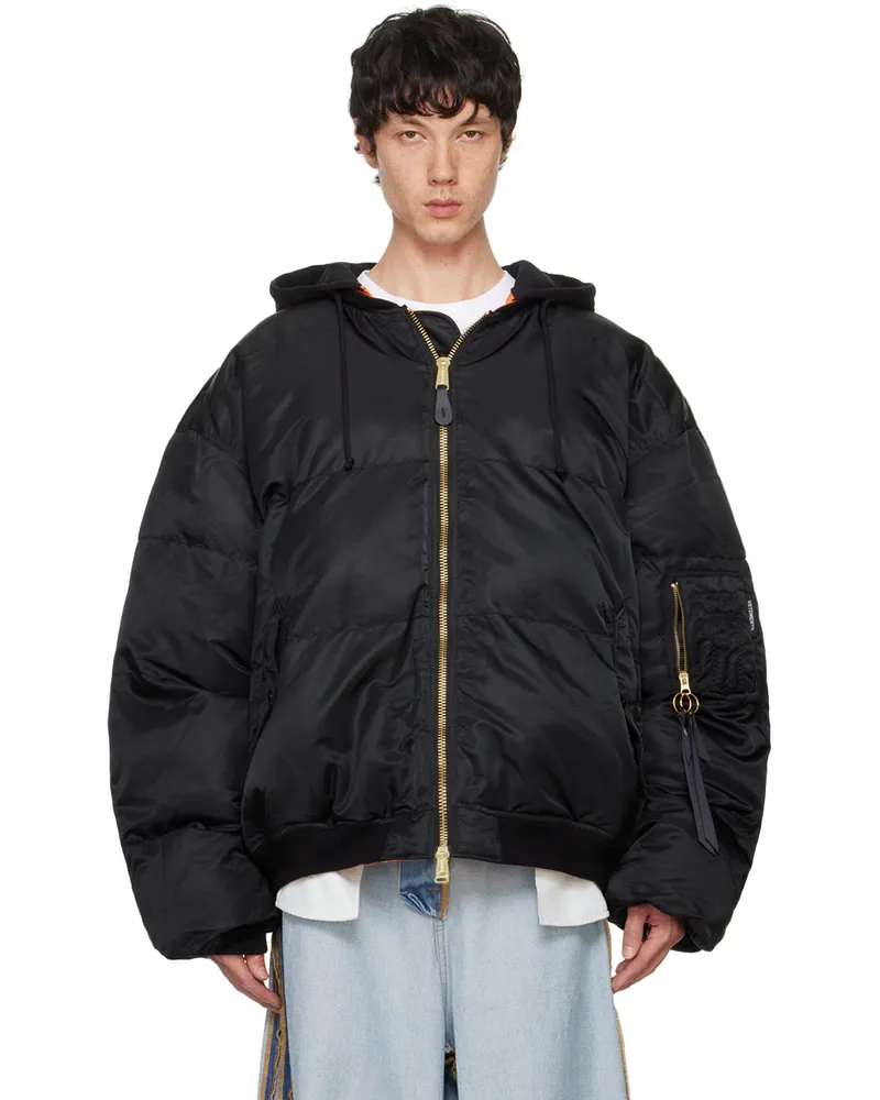 VETEMENTS Black Quilted Hooded Reversible Bomber Jacket Black