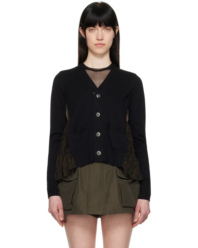 Sacai Black & Brown Leopard Print & Knit Cardigan 602