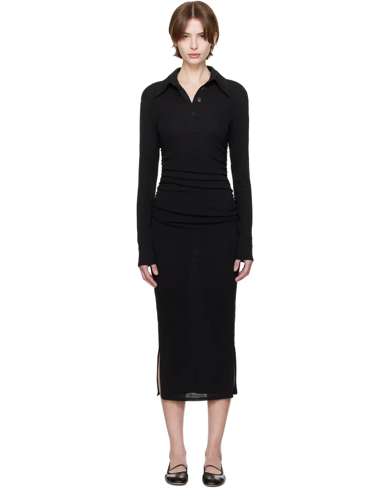 Nanushka Black Verity Mesh Jersey Shirt Midi Dress Blk