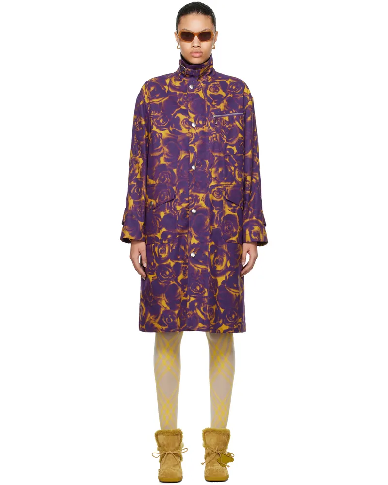 Burberry Purple & Yellow Rose Print Coat Pear