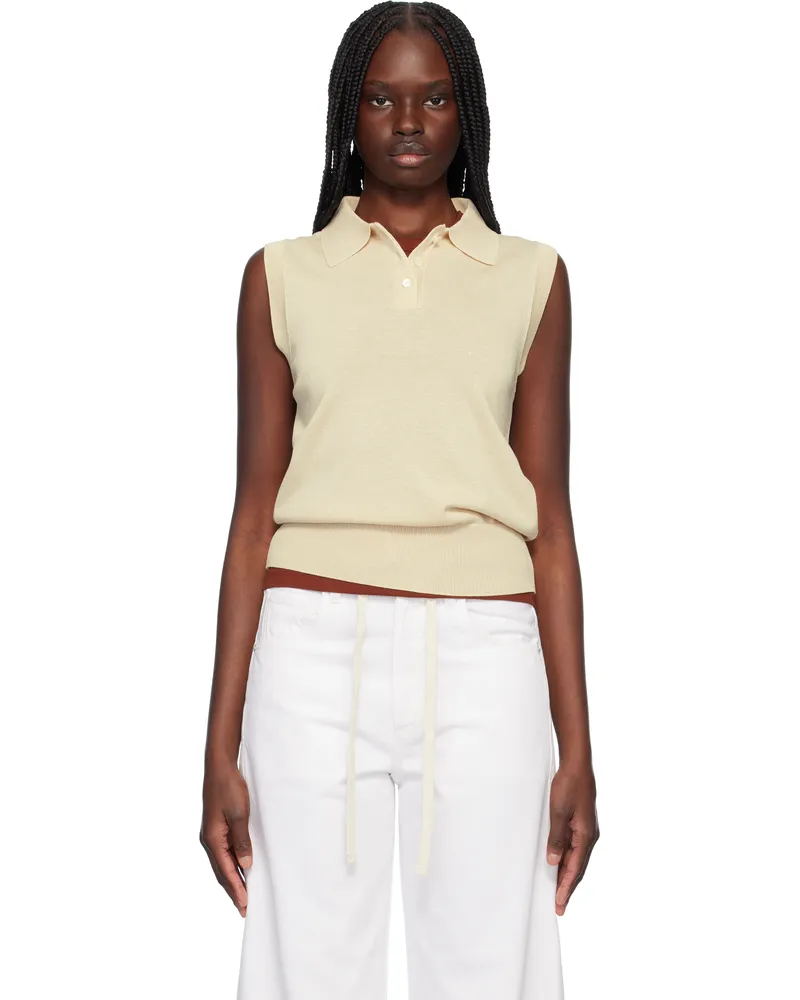 Nothing Written Beige Knit Sleeveless Polo Beige