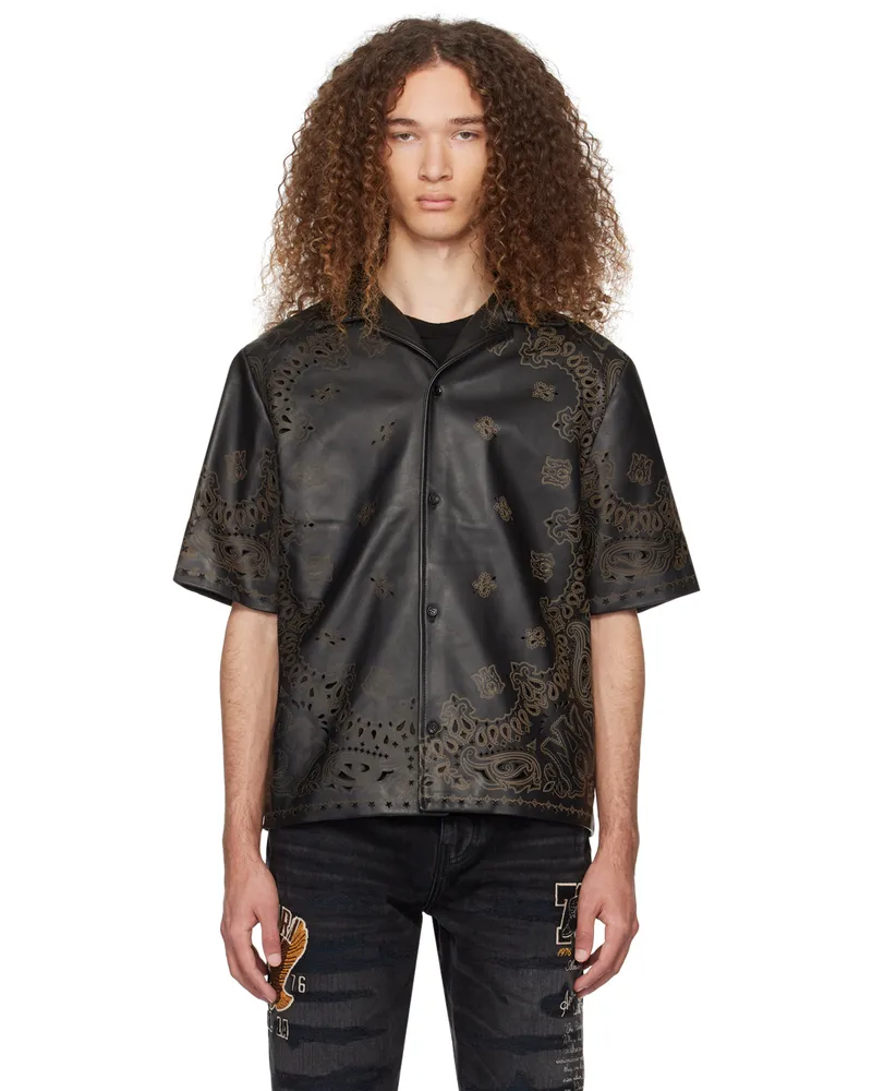 Amiri Black Bandana Leather Shirt Black