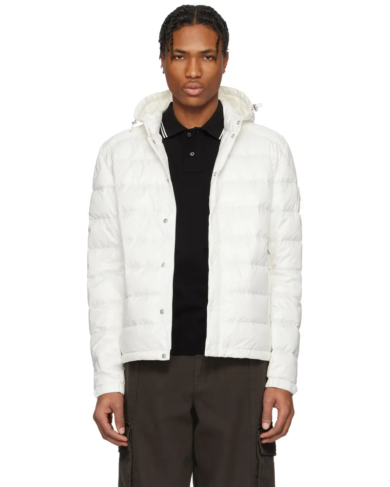 Moncler White Gliere Hooded Short Down Jacket -