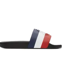 Moncler Black Striped Basile Slides Grey