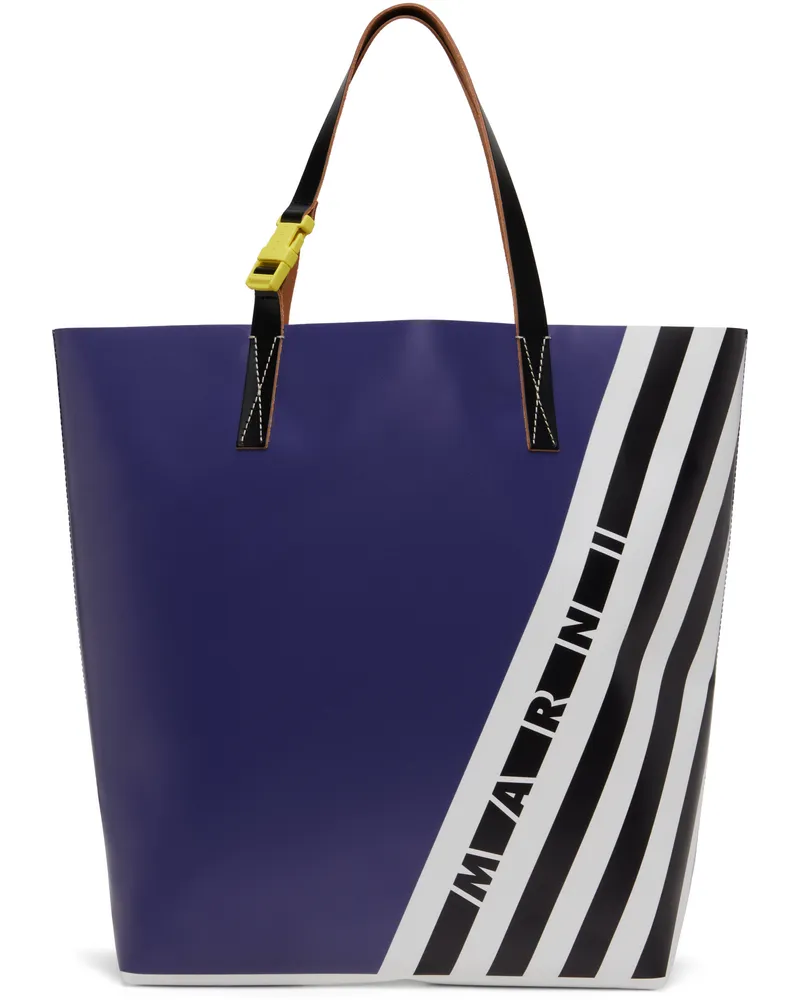 Marni Navy & Black Stripes N/S Tote Zo861