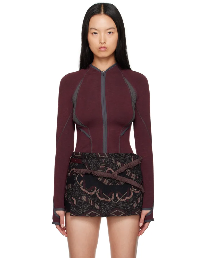 Hyein Seo Burgundy Slashed Jacket Burgundy