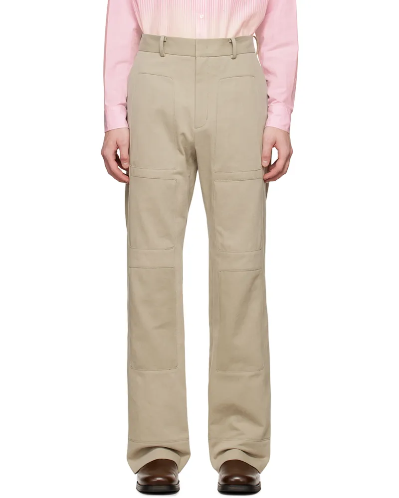 OPEN YY SSENSE Exclusive Taupe Square Reverse Patched Trousers Khaki