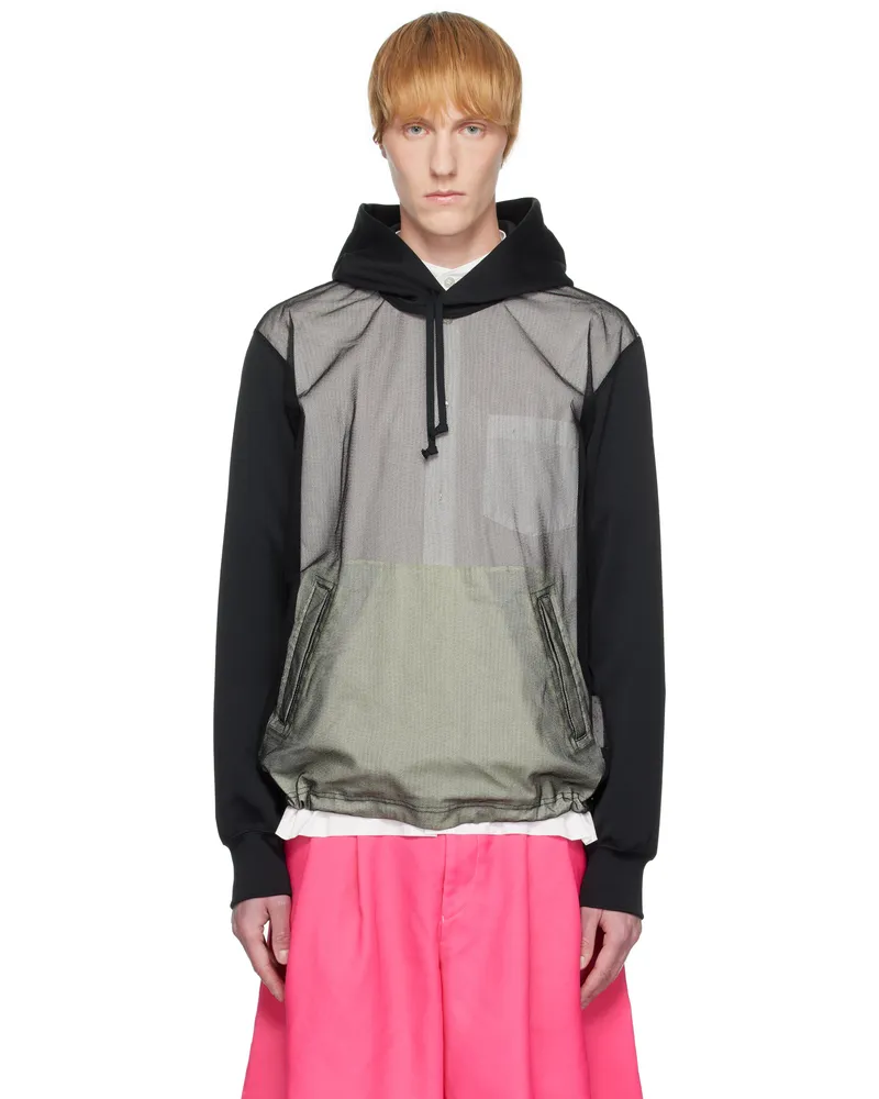 Comme des Garçons Black Polyester Smooth Thick & Nylon Tulle Hoodie Black