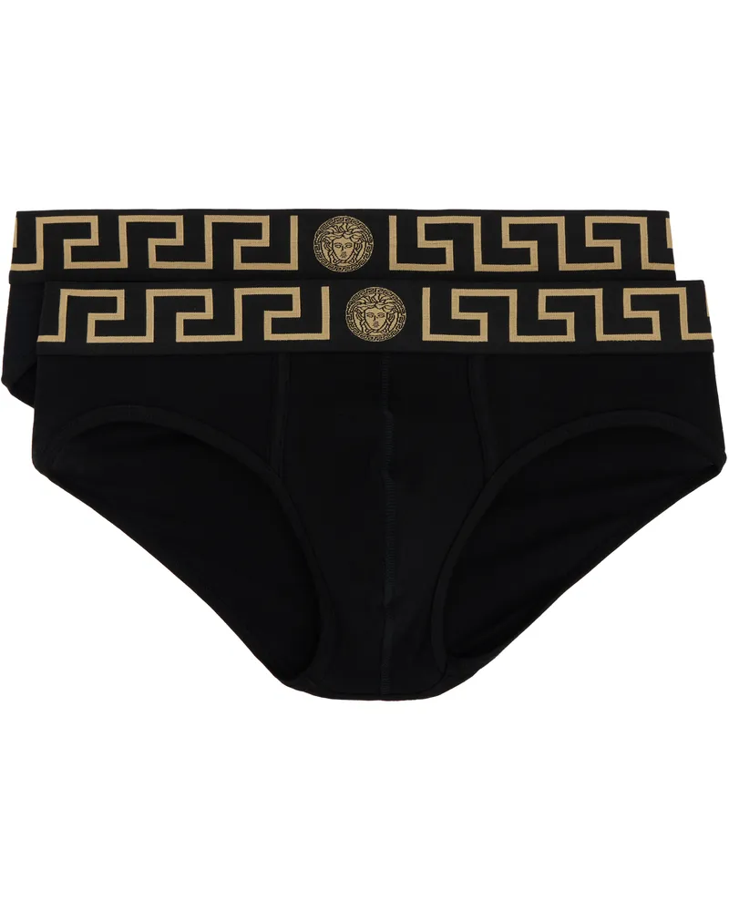 Versace Two-Pack Black Greca Border Briefs A80g-black