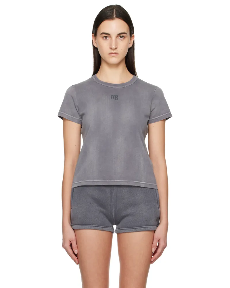 Alexander Wang Gray Puff Logo Shrunken T-shirt Washed
