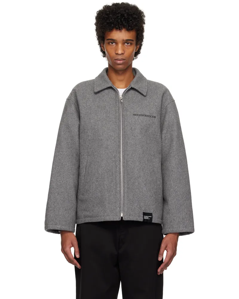 Neighborhood Gray Melton Zip Work Jacket Gray