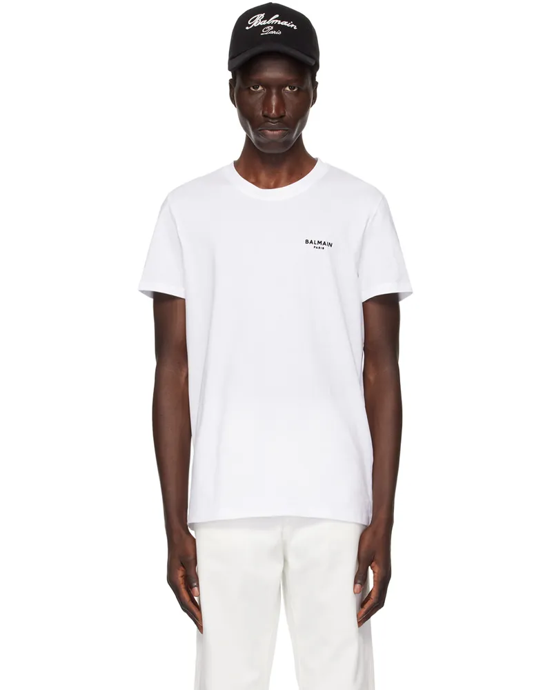 Balmain White 'Balmain Paris' Flocked T-Shirt Gab