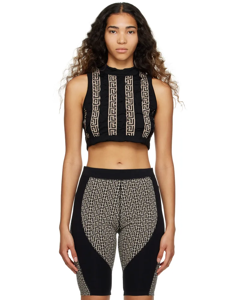 Balmain Black Crinkled Tank Top Gfe