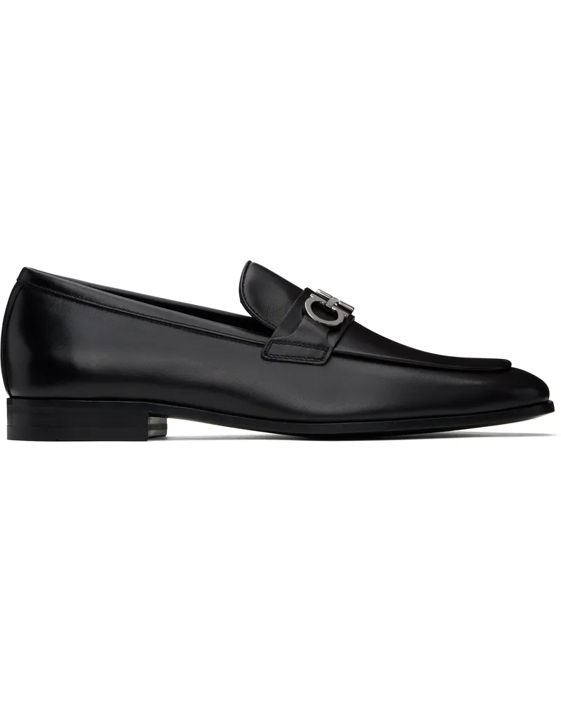 Ferragamo Black Gancini Ornament Loafers Nero
