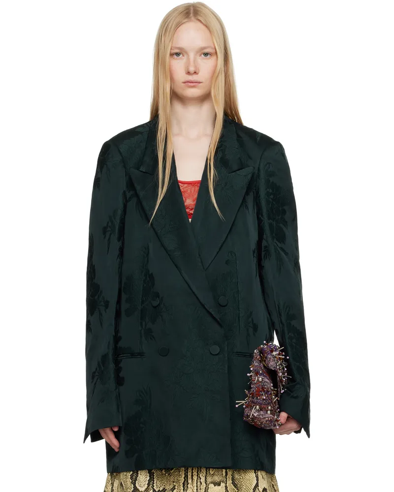 Dries van Noten Green Jacquard Blazer 613