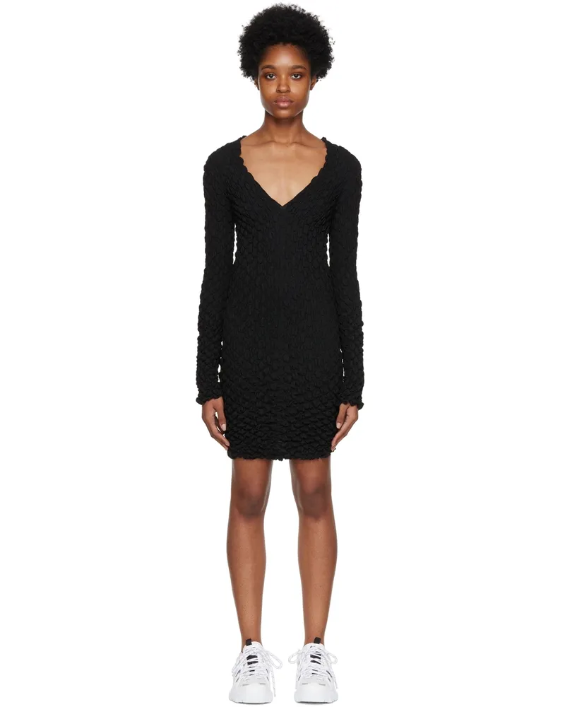 McQ Black Shirred Minidress Darkest